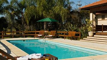 Outdoor pool, sun loungers