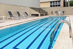Outdoor pool, open 6:00 AM to 8:00 PM, sun loungers
