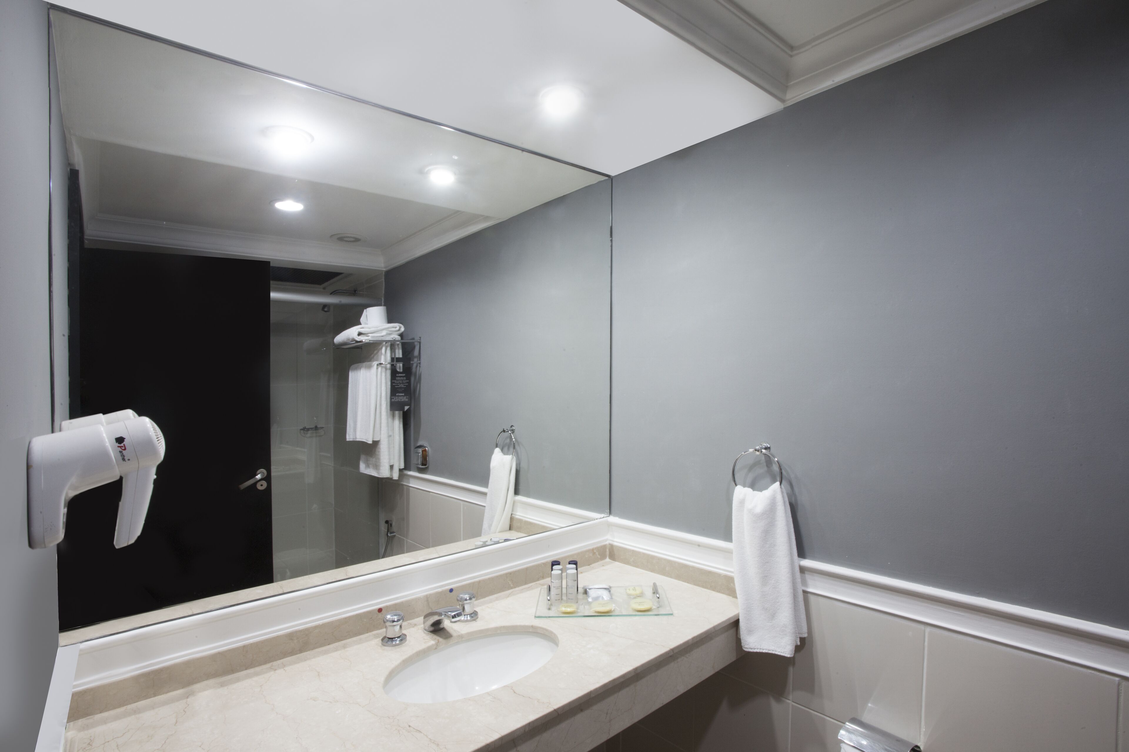 shower, rainfall showerhead, free toiletries, hair dryer