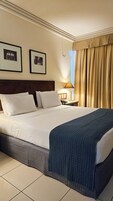 Down comforters, minibar, desk, WiFi (free)