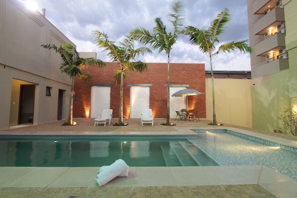 Outdoor pool, pool loungers