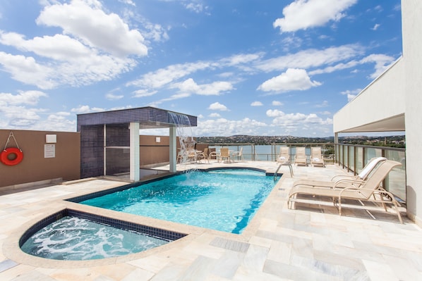 Outdoor pool, sun loungers