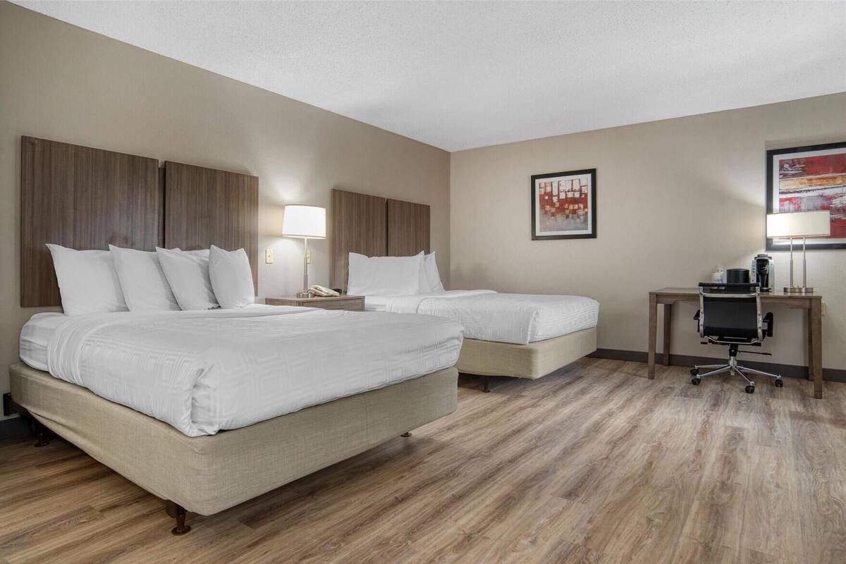 In-room safe, desk, iron/ironing board, cribs (free)
