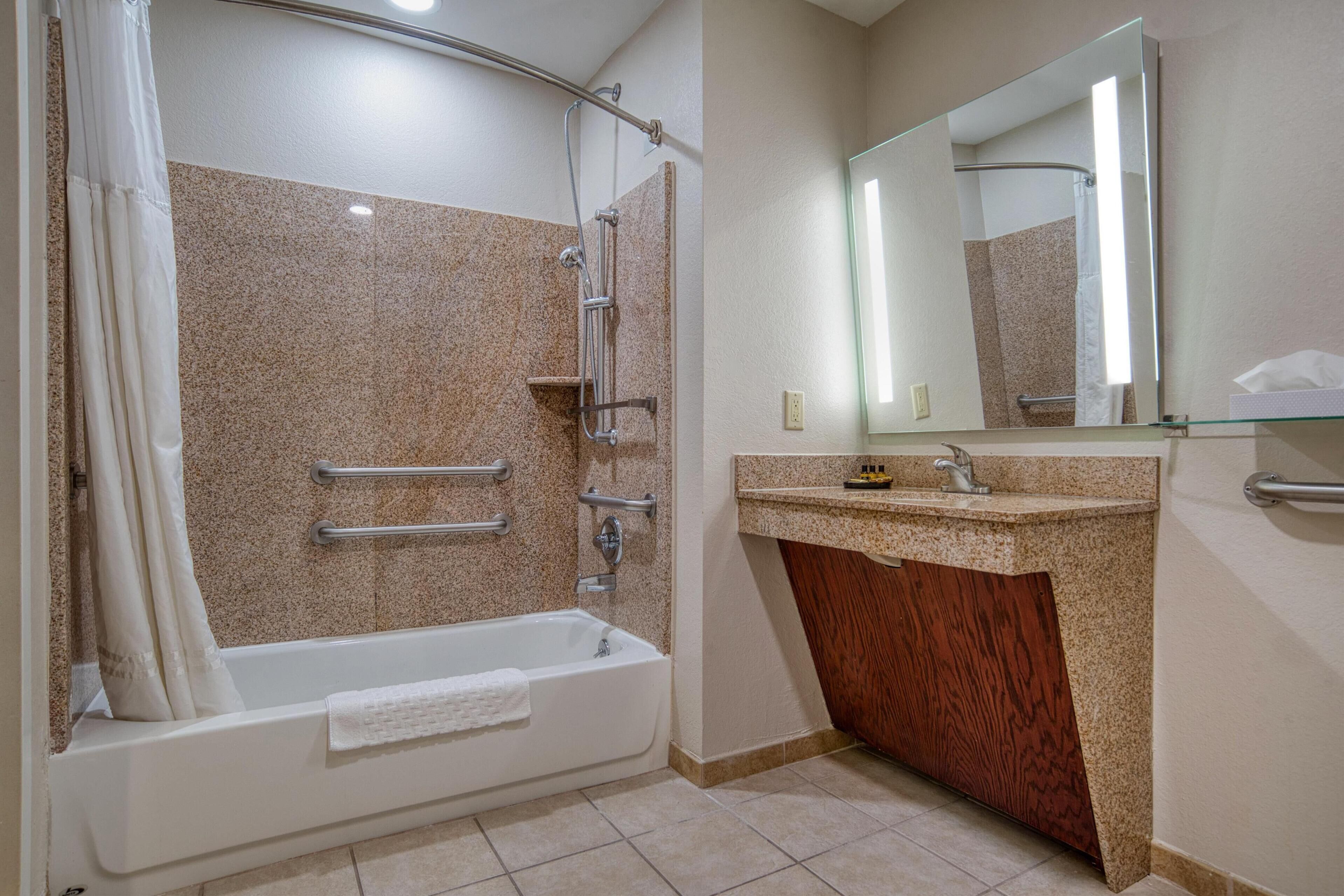 standard room, 1 king bed, accessible, bathtub | bathroom | combined shower/bathtub, hair dryer, towels