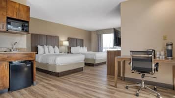 Suite, 2 Queen Beds, Non Smoking, Microwave | In-room safe, desk, iron/ironing board, free cots/infant beds