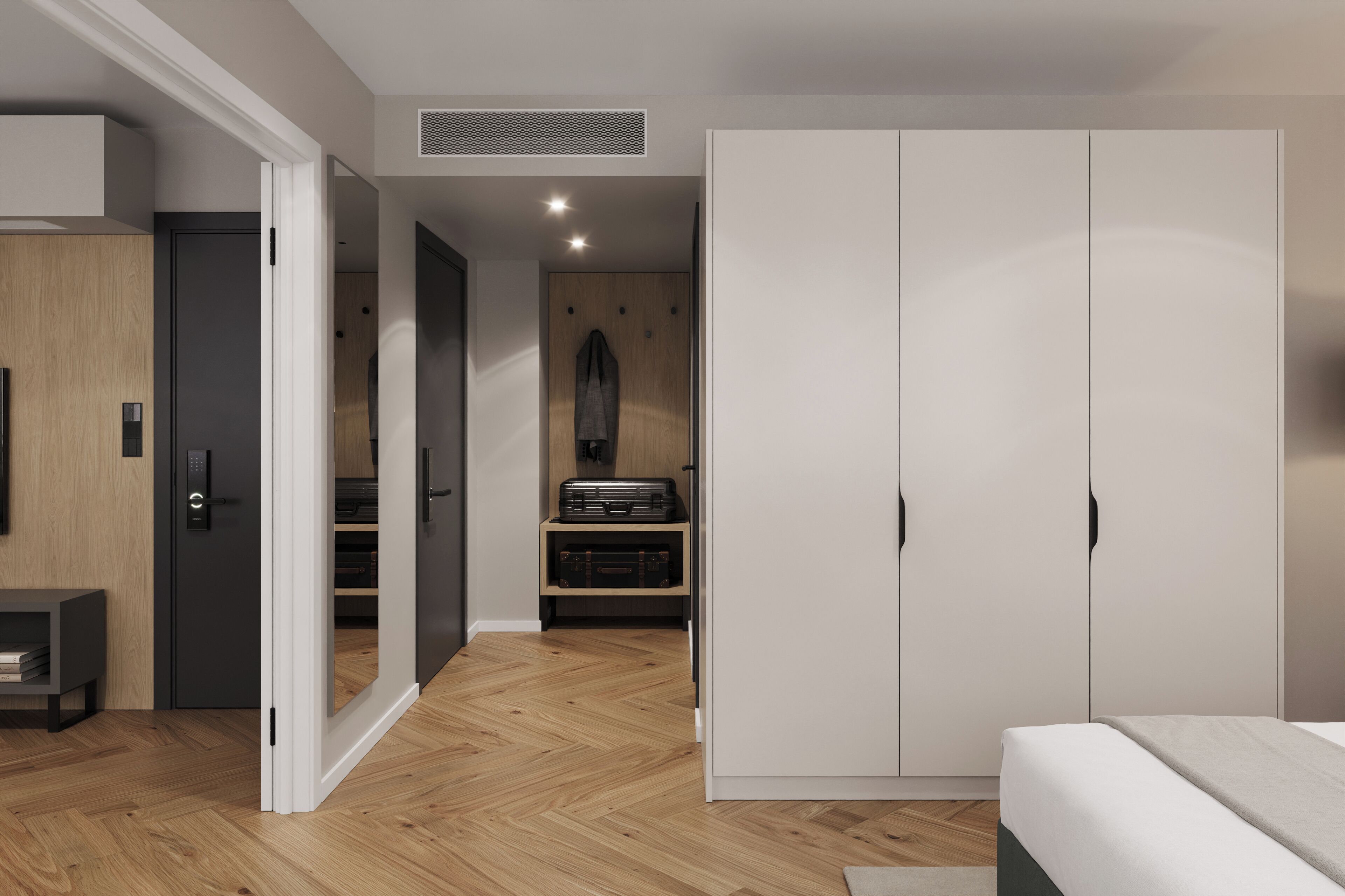 جناح | ميني بار ومكتب ومساحة عمل للكمبيوتر المحمول وستائر تعتيم