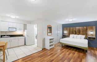 Escritorio, espacio para trabajar con laptop y cortinas blackout 