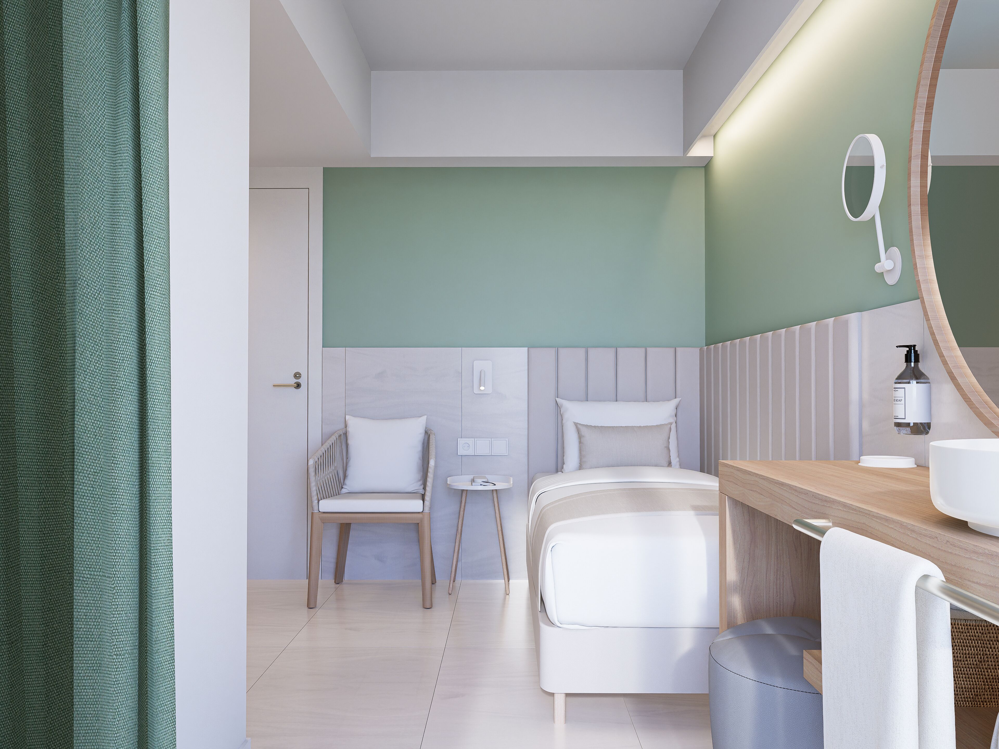 A modern bathroom with a shower, a toilet, a sink, and a mirror.
