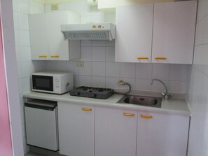 Mini-fridge, coffee/tea maker, cookware/dishes/utensils, paper towels - Apart Hotel Colon (Puerto Montt)