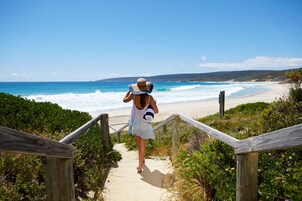 On the beach, white sand, surfing