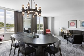 42-inch flat-screen TV with cable channels, TV, iPod dock