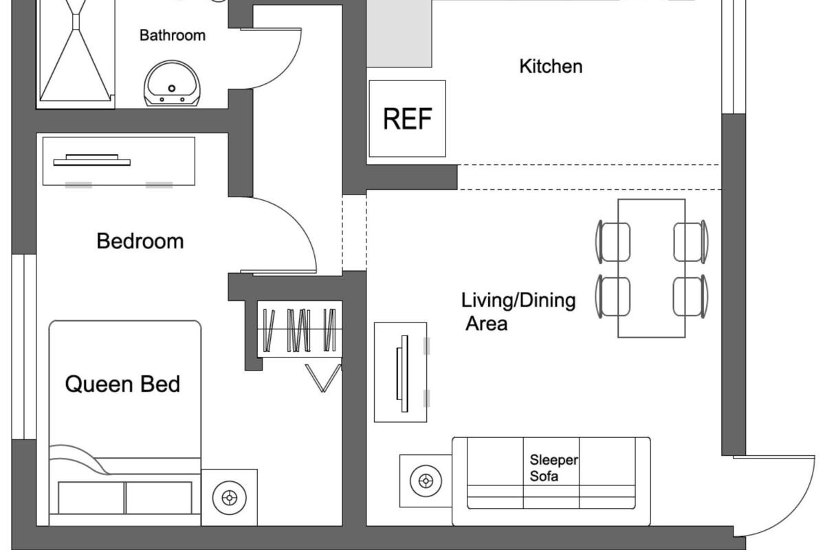 สแตนดาร์ดอพาร์ทเมนท์, 1 ห้องนอน, ห้องครัว | ผังชั้นอาคาร
