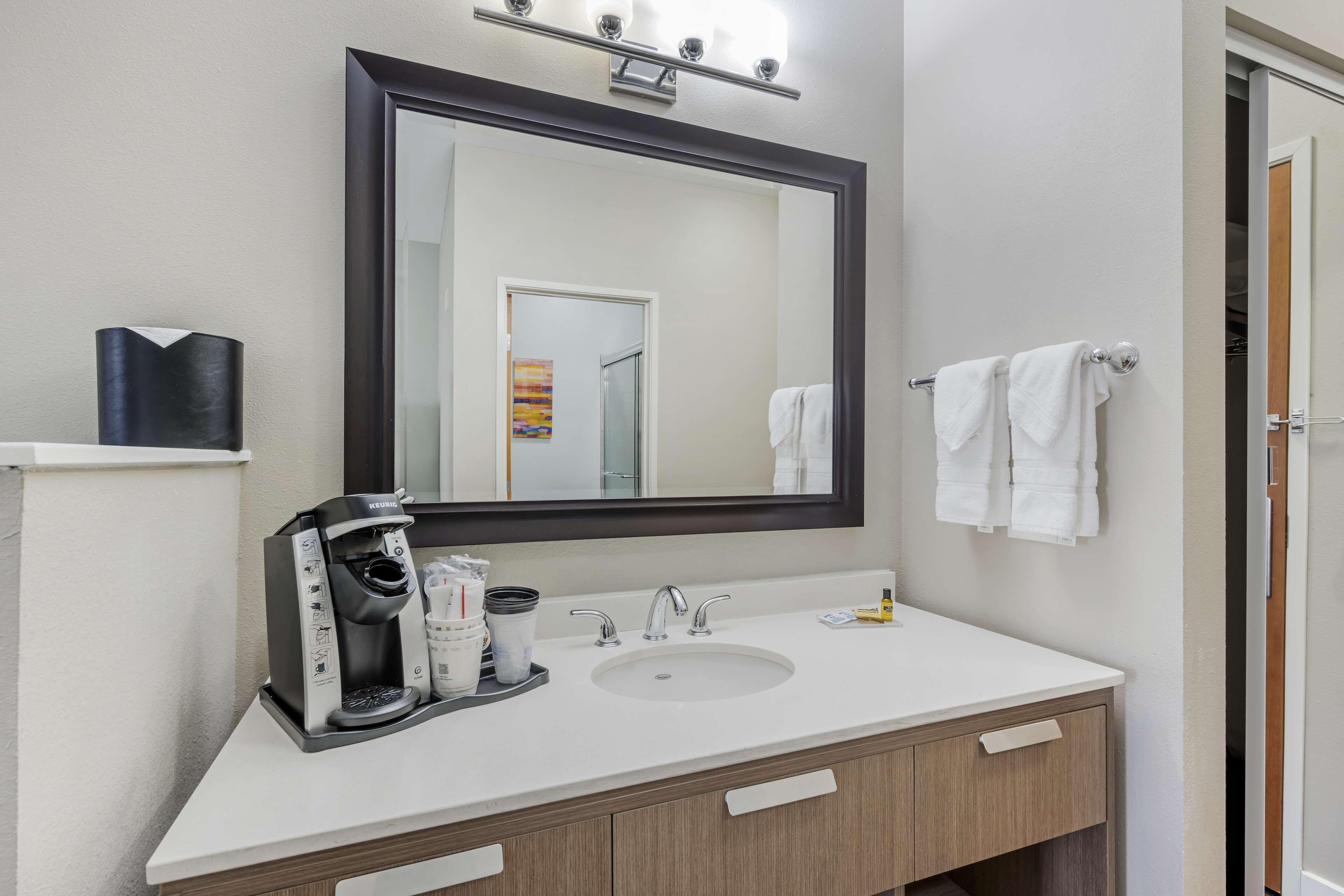 standard room, 2 queen beds, non smoking, refrigerator & microwave | bathroom | free toiletries, hair dryer, towels, soap