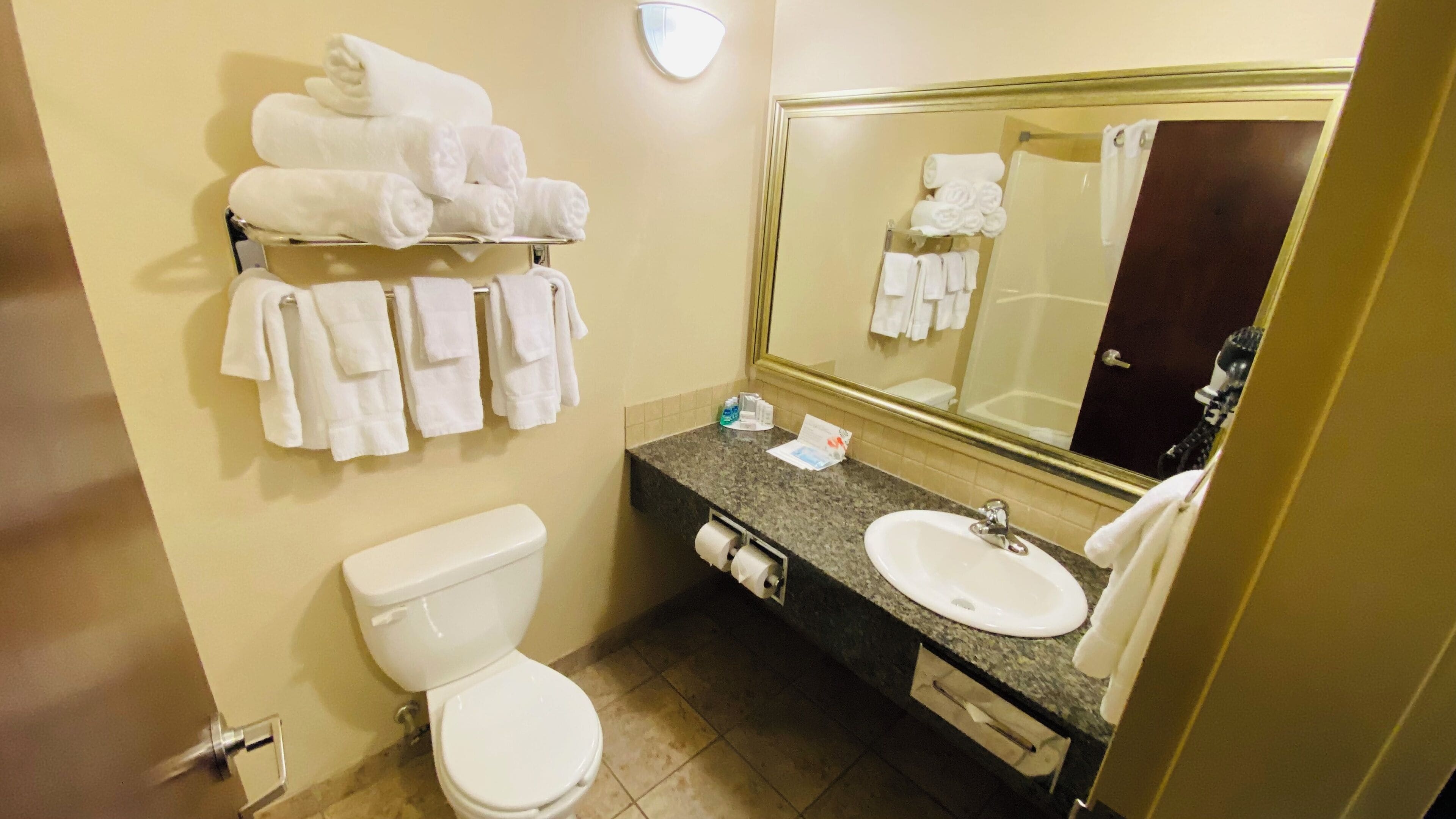 separate bathtub and shower, free toiletries, hair dryer, dressing gowns