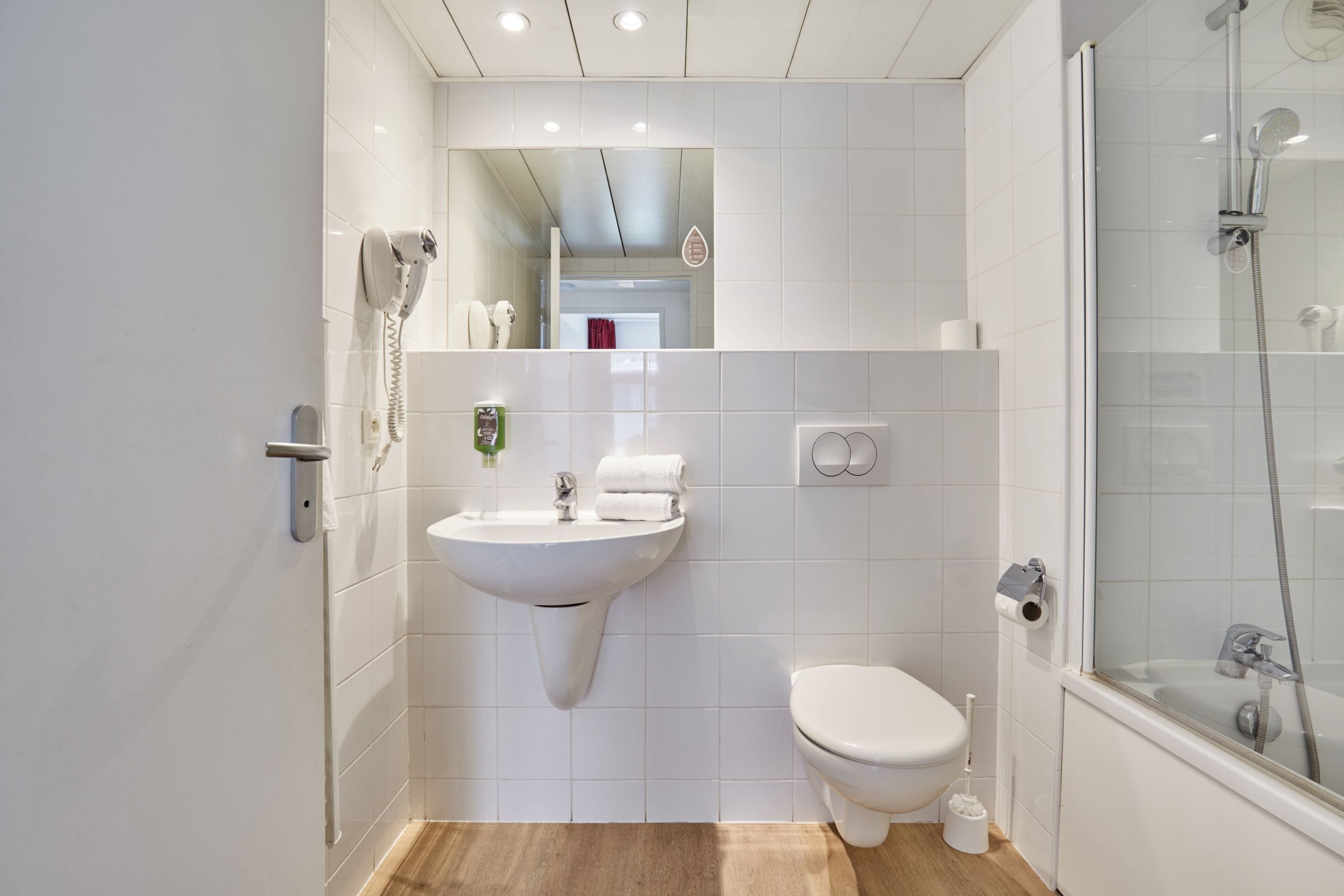 Une salle de bain avec un lavabo, des toilettes et une douche.