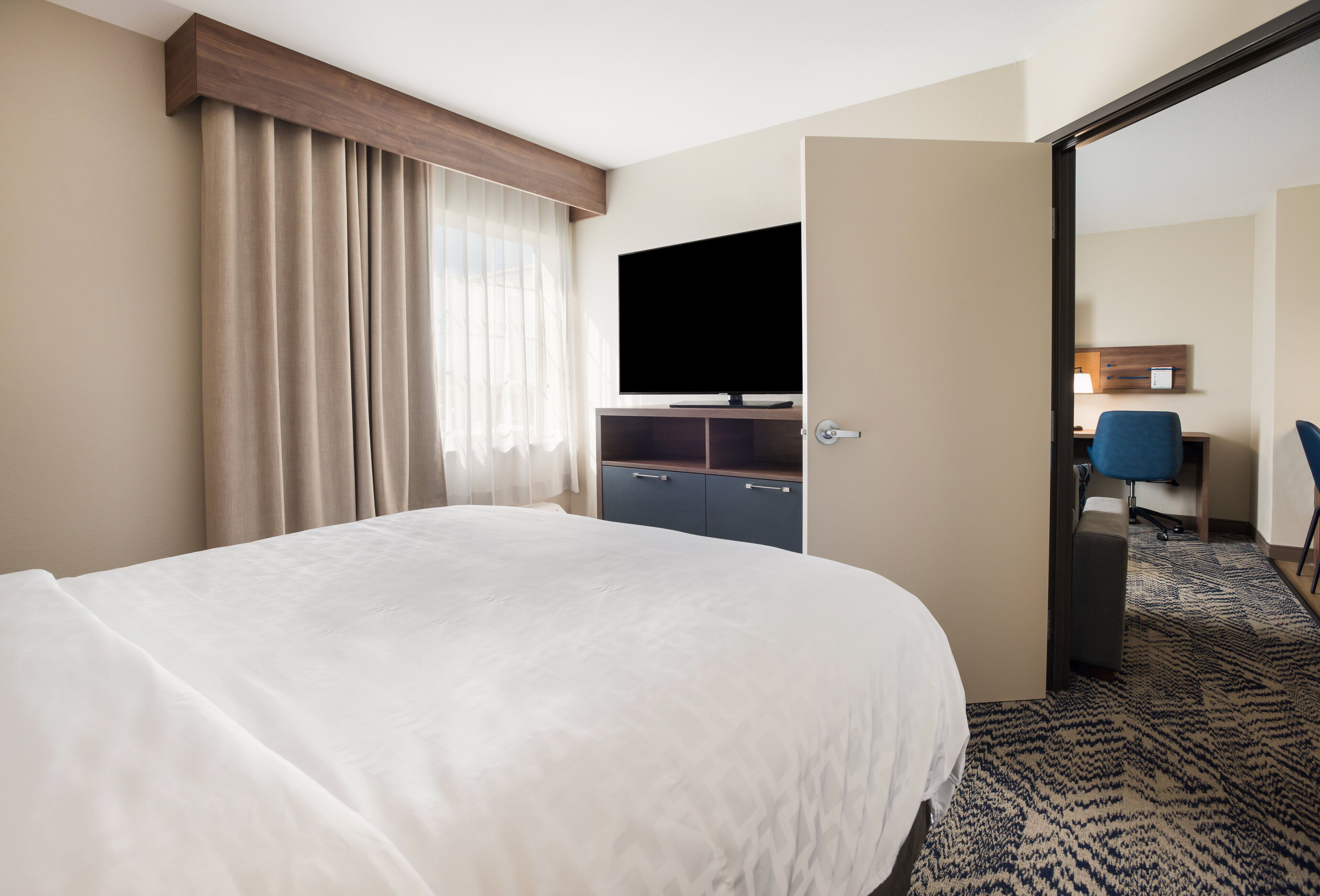 1 bedroom, desk, laptop workspace, iron/ironing board