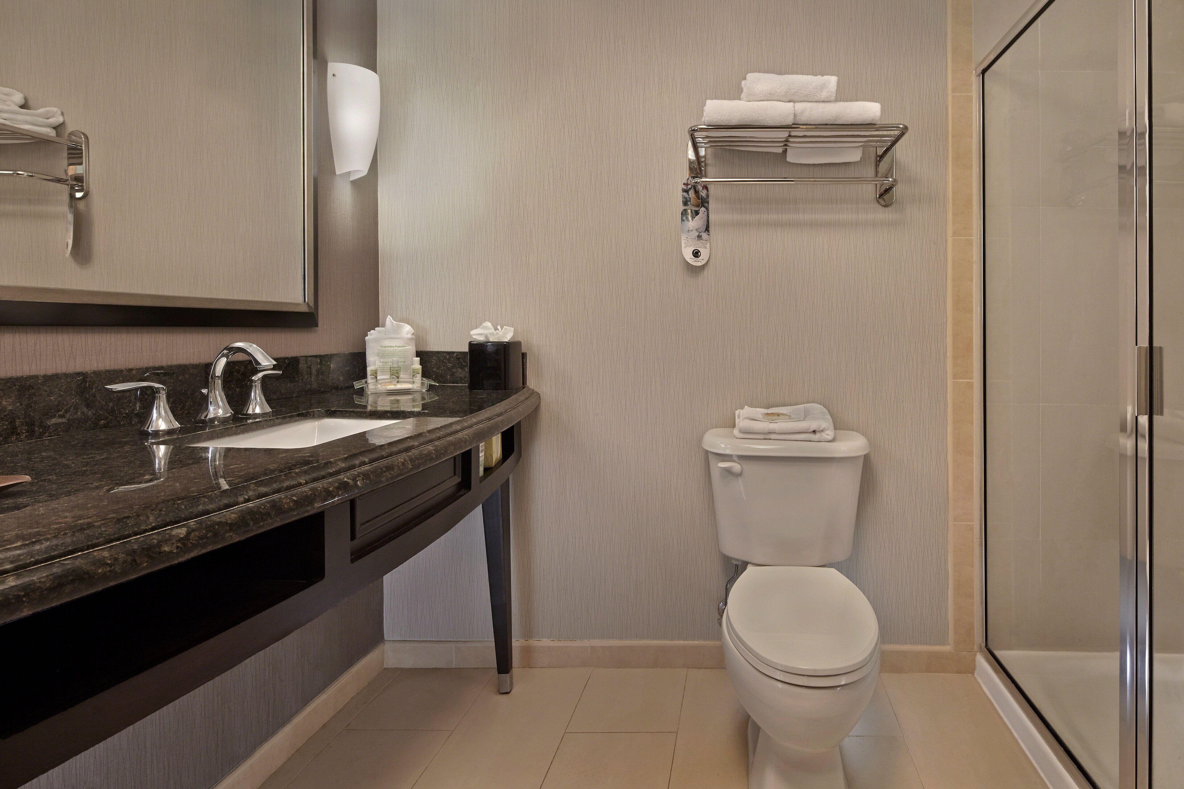 free toiletries, hair dryer, towels