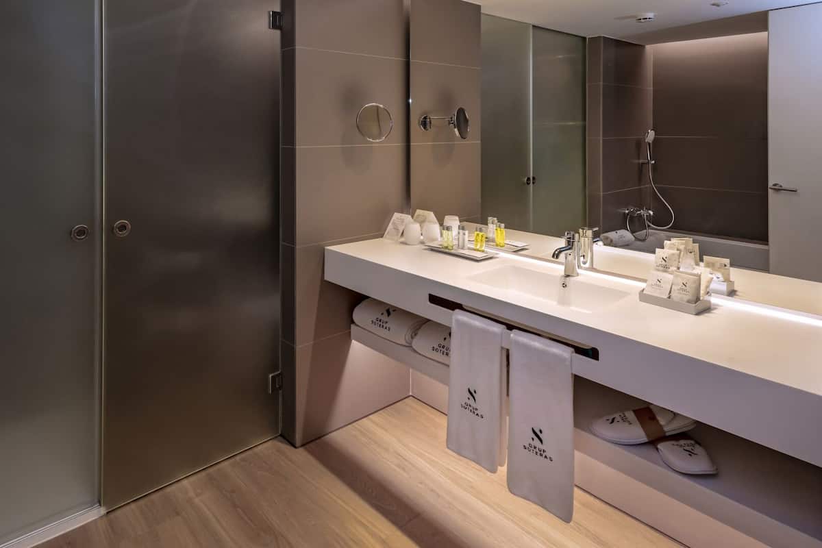 shower, free toiletries, hair dryer, towels