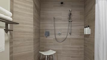 Combined shower/tub, free toiletries, hair dryer, towels
