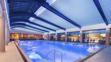 Indoor pool, seasonal outdoor pool, pool loungers