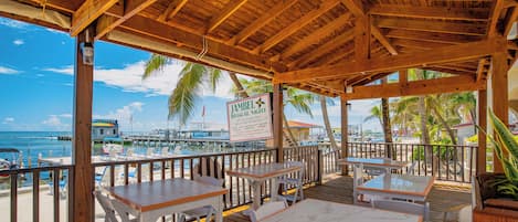 Breakfast, lunch, dinner served; beach views