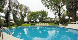 Outdoor pool, open 9:30 AM to 9:00 PM, sun loungers
