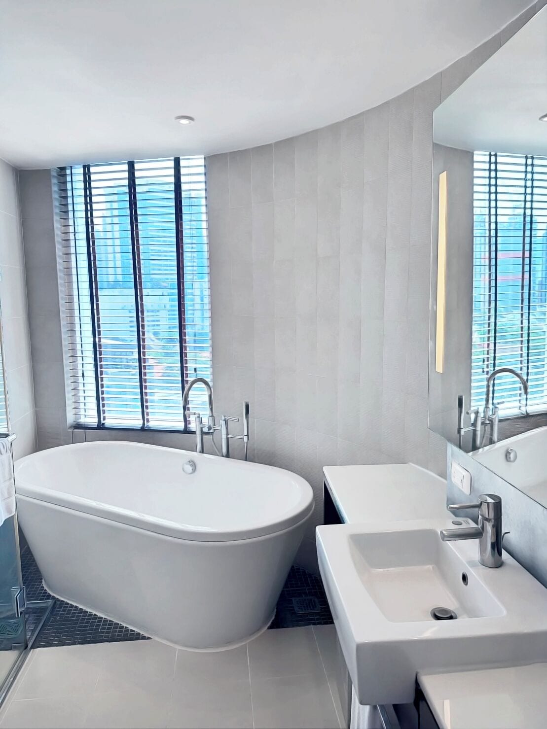 deluxe room (skyline) | bathroom | shower, rainfall showerhead, free toiletries, hair dryer