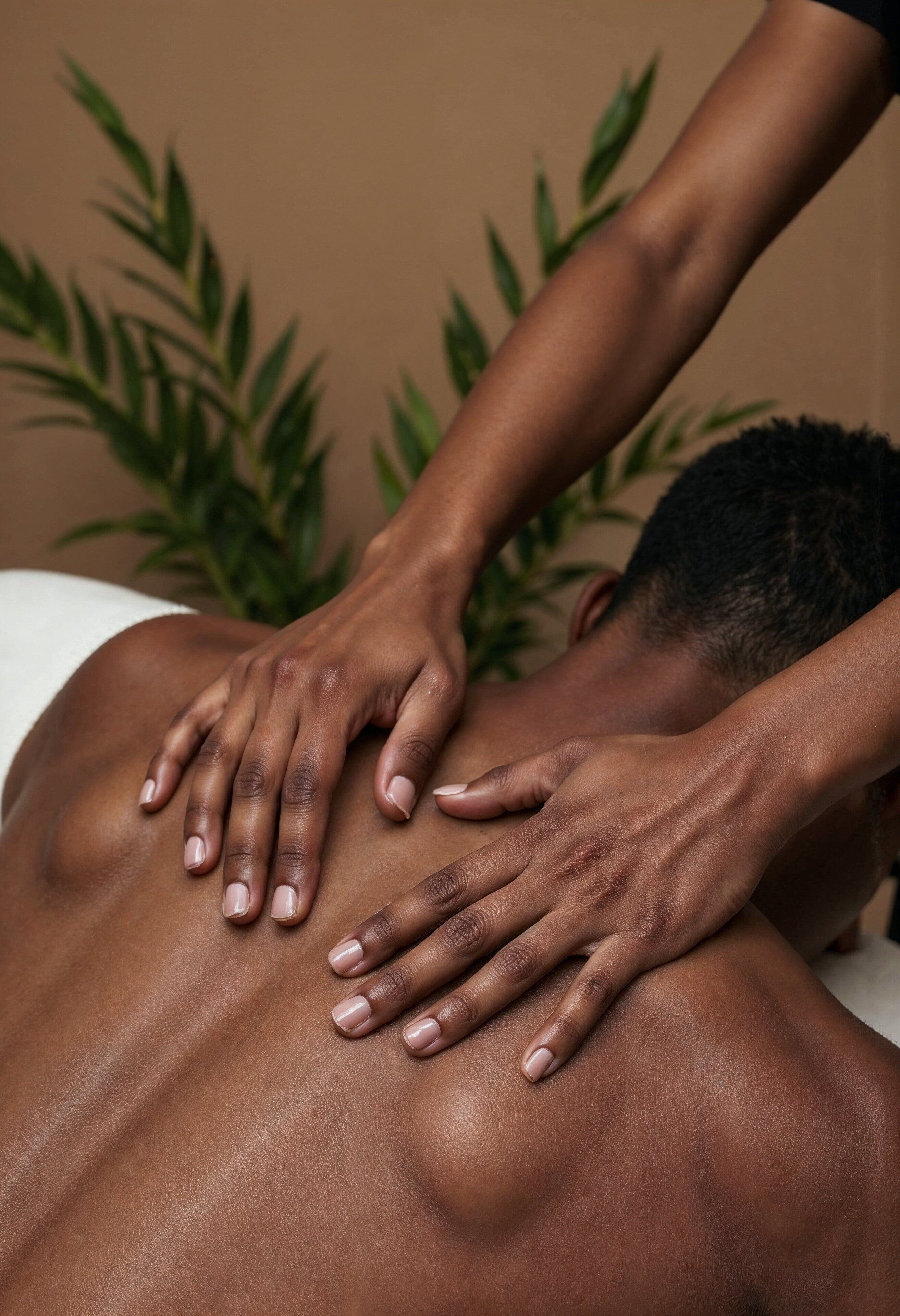 A person receiving a back massage.
