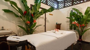 Outdoor treatment areas, body treatments, deep-tissue massages