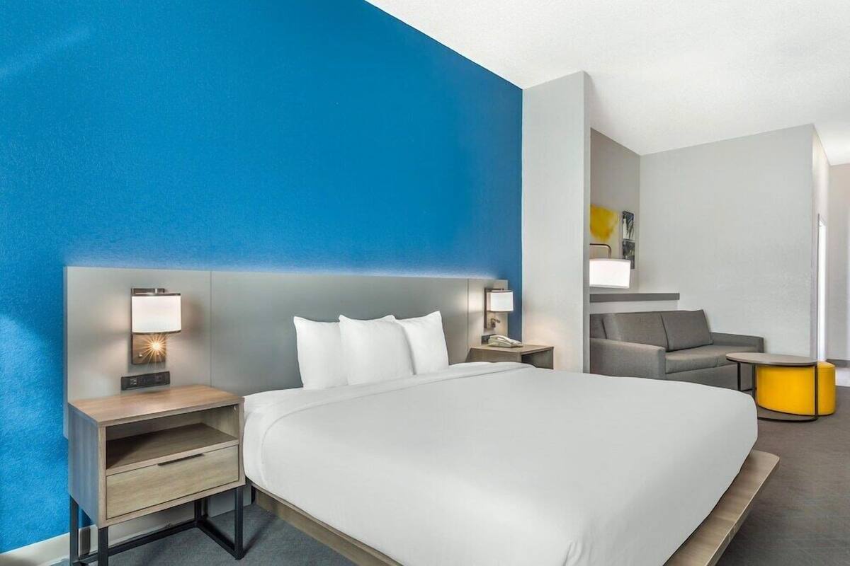Premium bedding, desk, blackout curtains, iron/ironing board