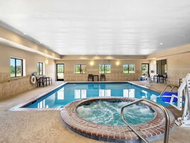 Indoor pool, open 9:00 AM to 9:00 PM, sun loungers