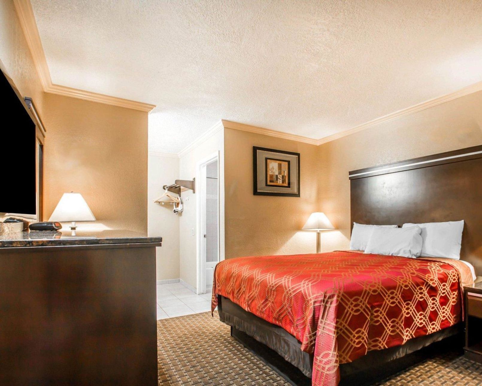 Desk, blackout drapes, iron/ironing board, free WiFi