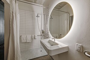 Room, 1 King Bed, Accessible (Roll-In Shower) | Bathroom shower - The Clara Hotel Plano Tapestry Collection by Hilton (Plano)