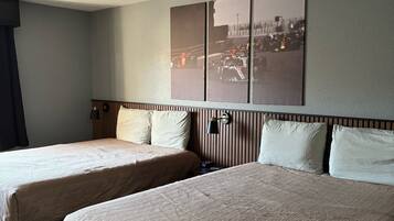 Double Room, 2 Queen Beds | Laptop workspace, free WiFi, bed sheets