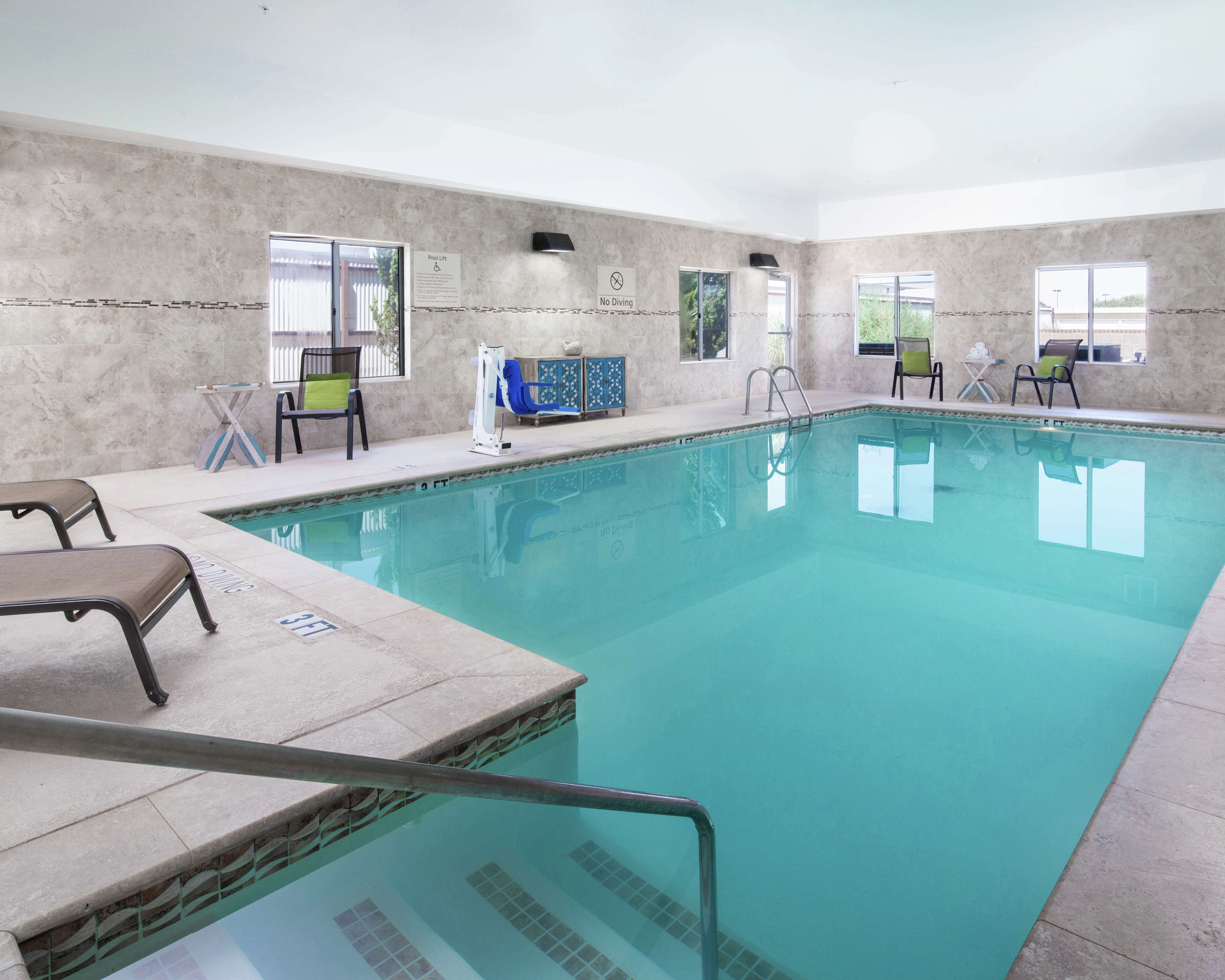 Indoor pool, open 10:00 AM to 10:00 PM, sun loungers