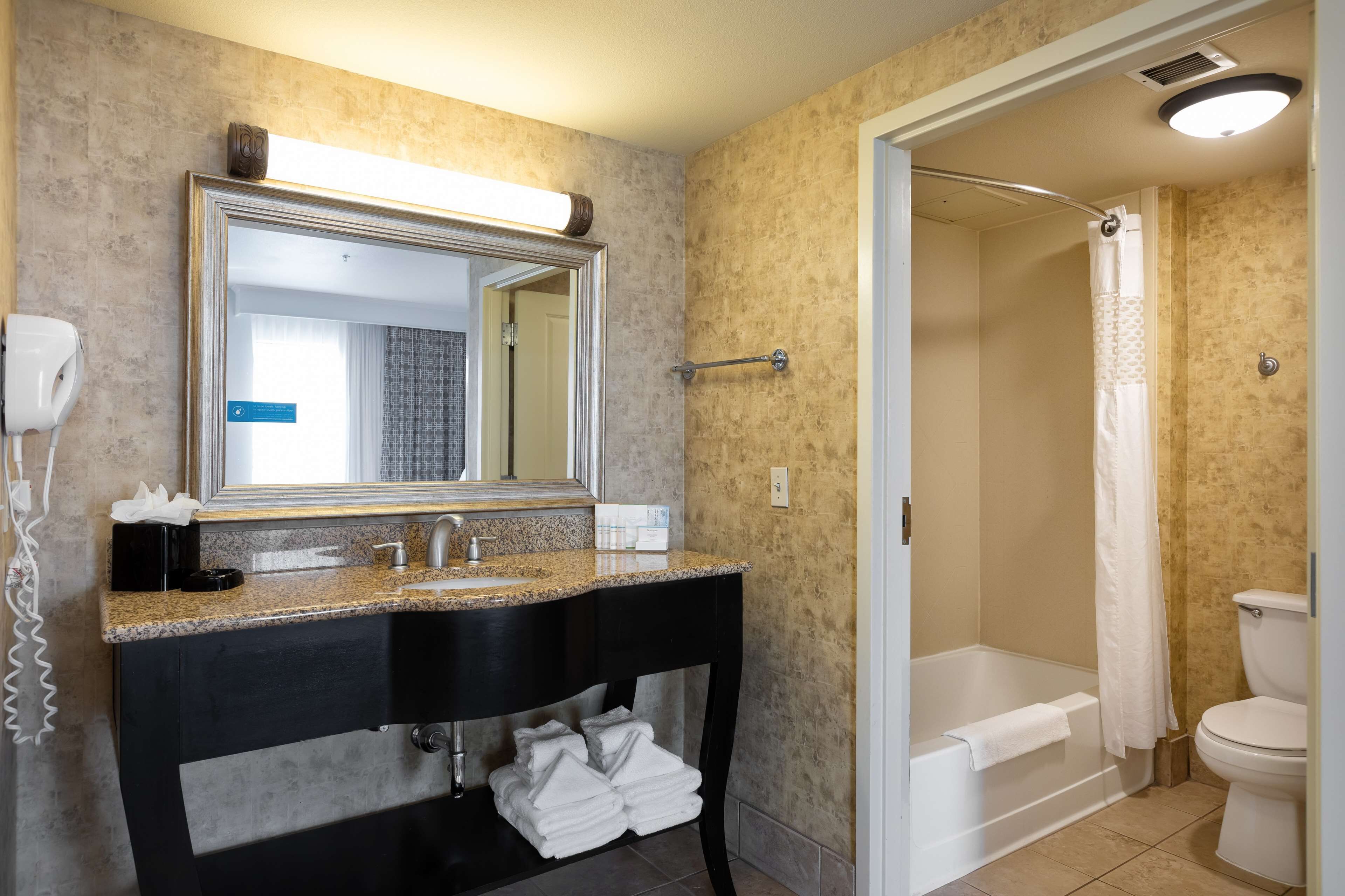 free toiletries, hair dryer, towels