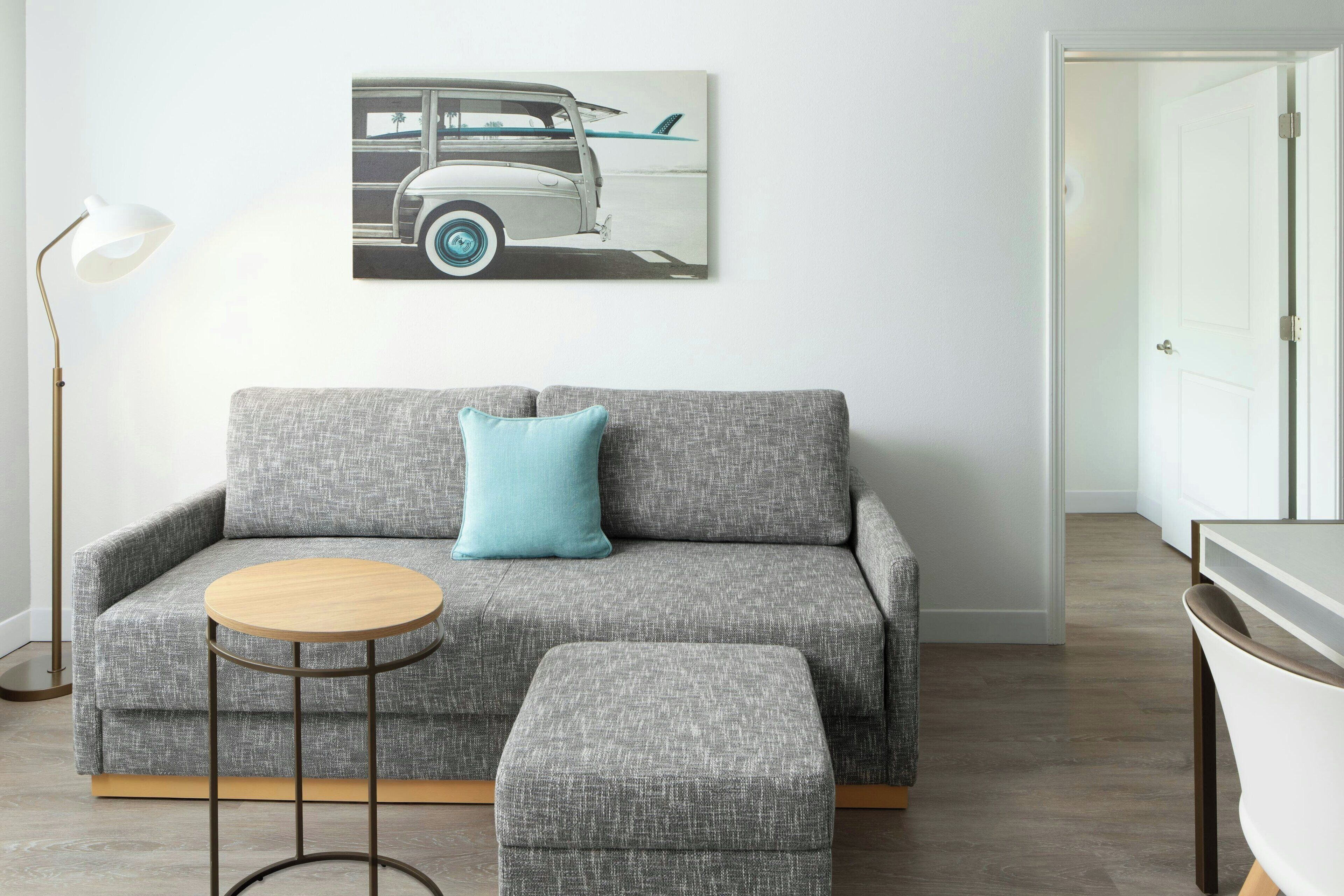 premium bedding, desk, laptop workspace, blackout curtains