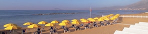 Private beach, sun loungers, beach umbrellas