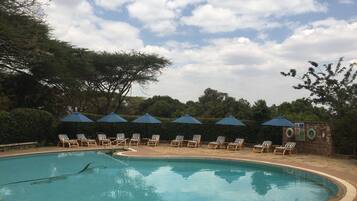 Outdoor pool, sun loungers
