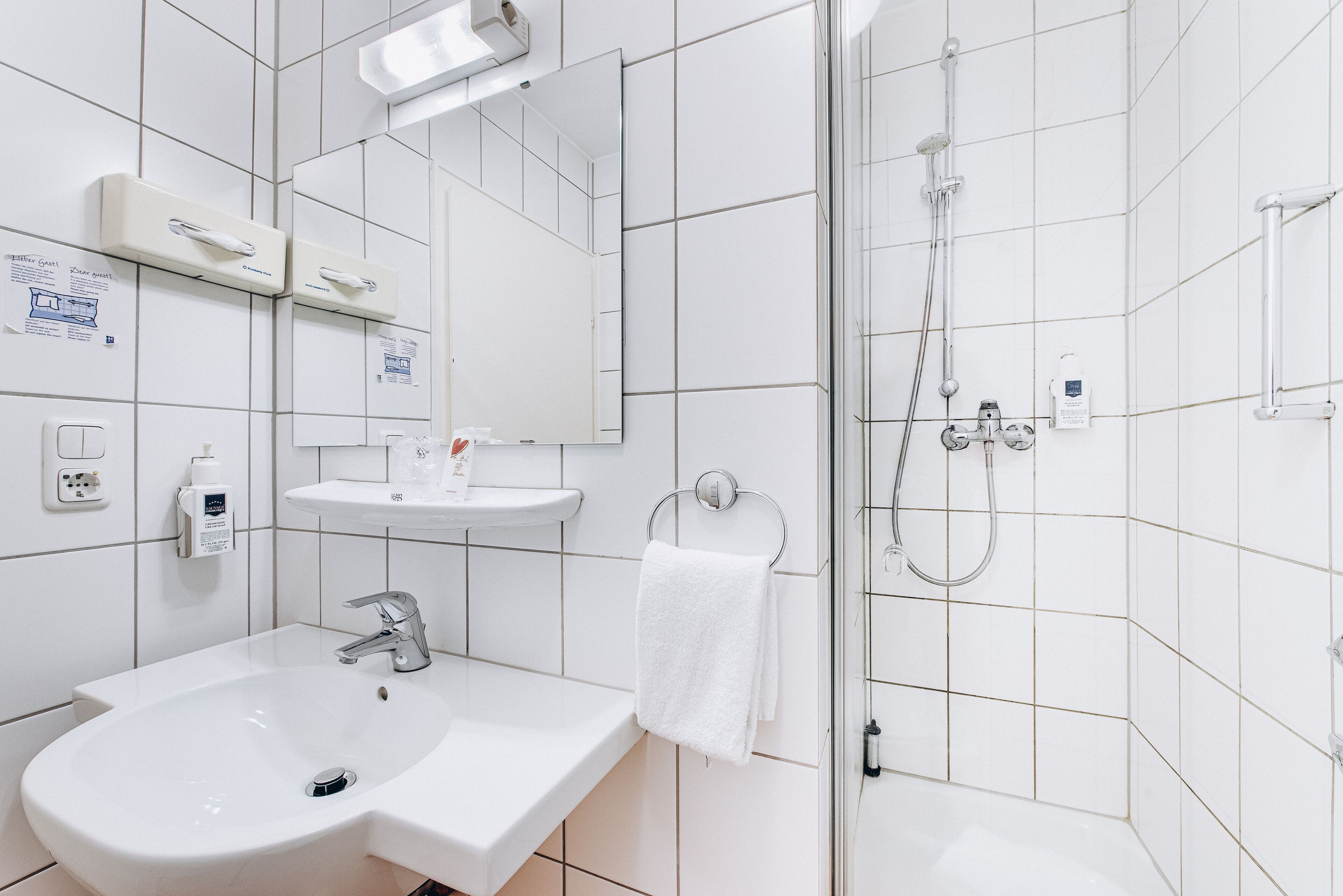 free toiletries, hair dryer, towels