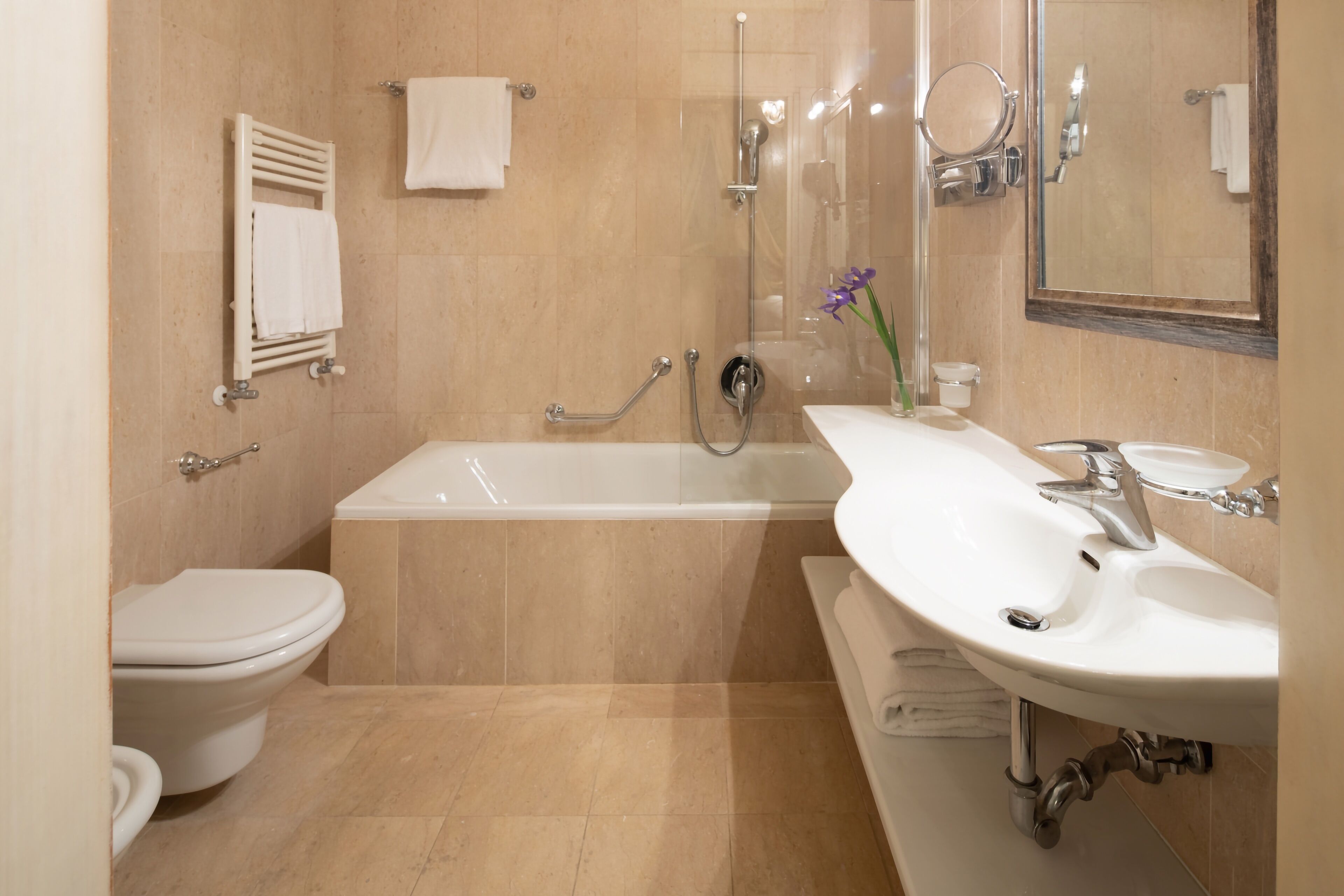 free toiletries, hair dryer, bathrobes, slippers