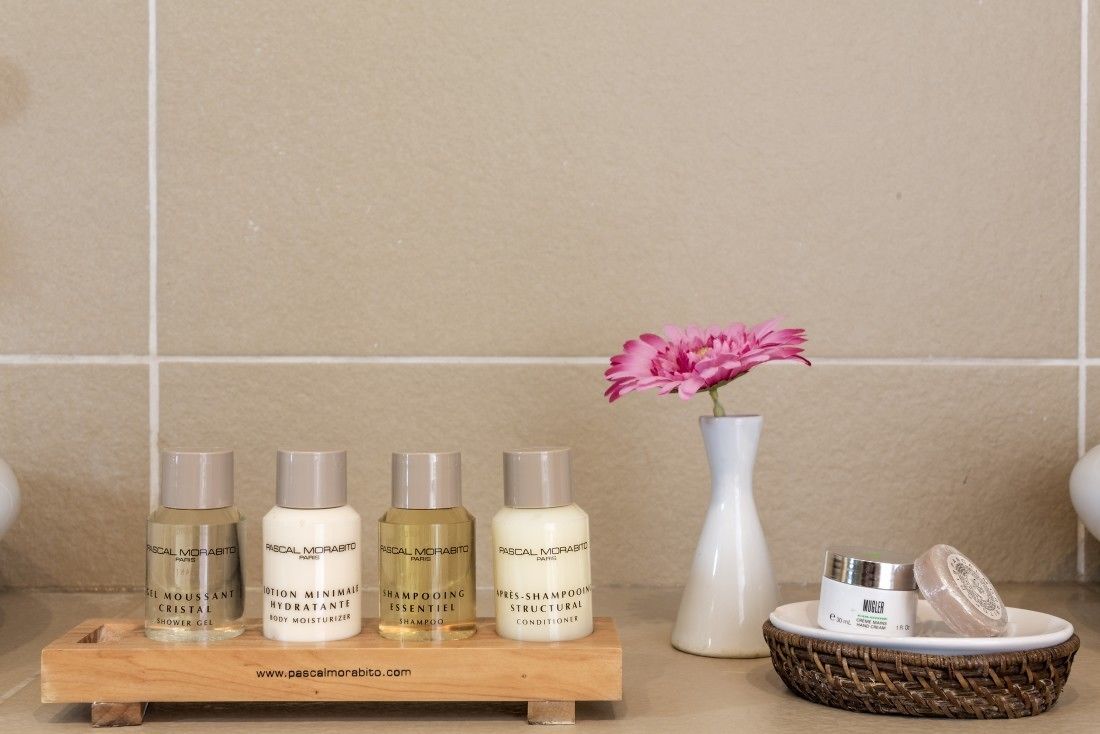 junior suite, garden view | bathroom amenities | shower, rainfall showerhead, free toiletries, hair dryer