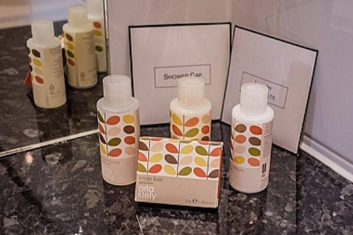 combined shower/bathtub, free toiletries, hair dryer, towels