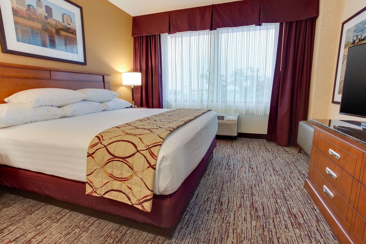 1 bedroom, desk, blackout drapes, iron/ironing board