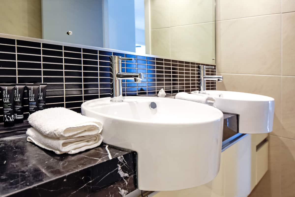 shower, free toiletries, hair dryer, towels