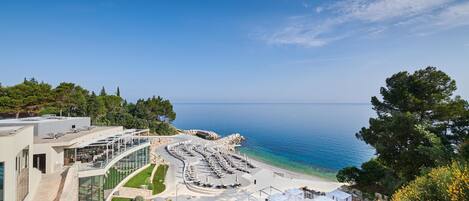 Private beach, white sand, free beach shuttle, beach cabanas