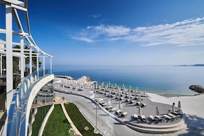 Private beach, white sand, free beach shuttle, beach cabanas