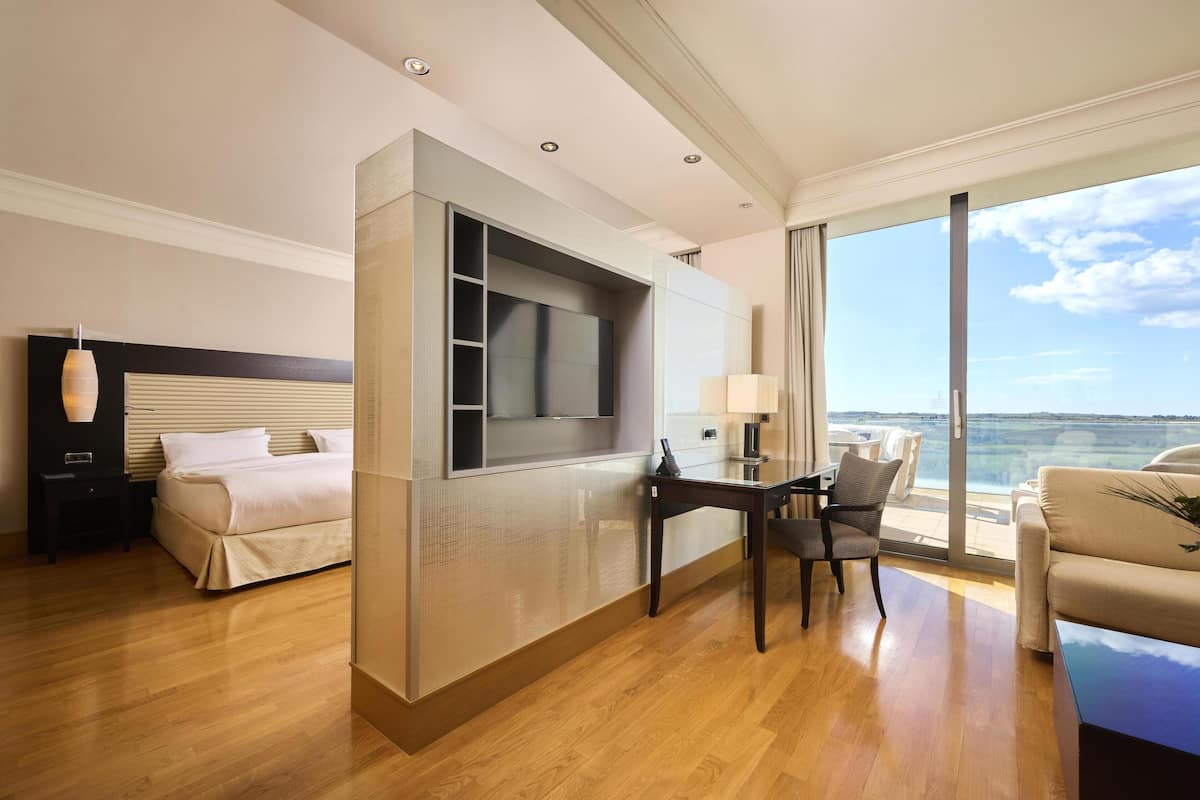 Hypo-allergenic bedding, minibar, in-room safe, desk