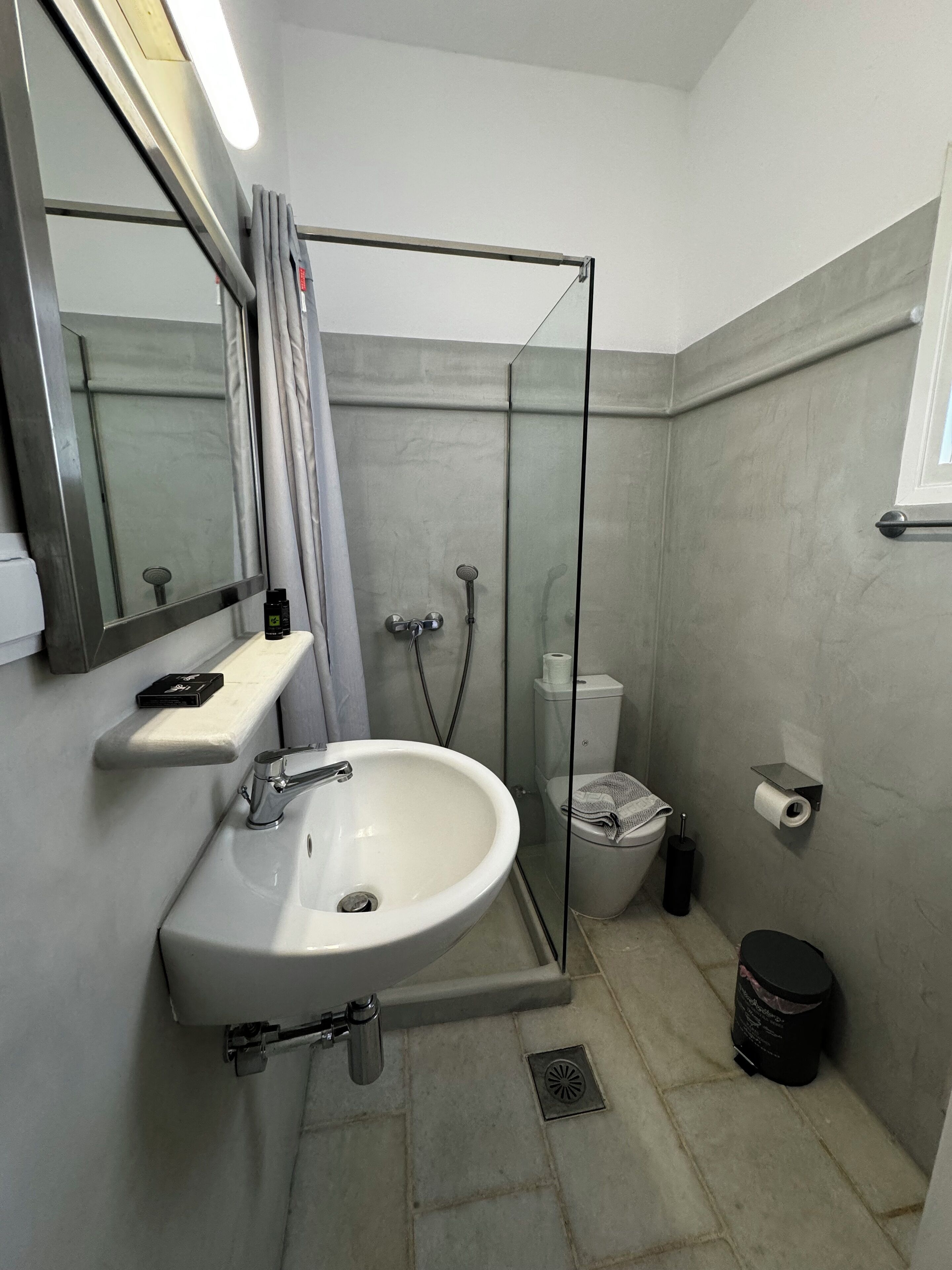 standard room | bathroom | shower, hair dryer, towels