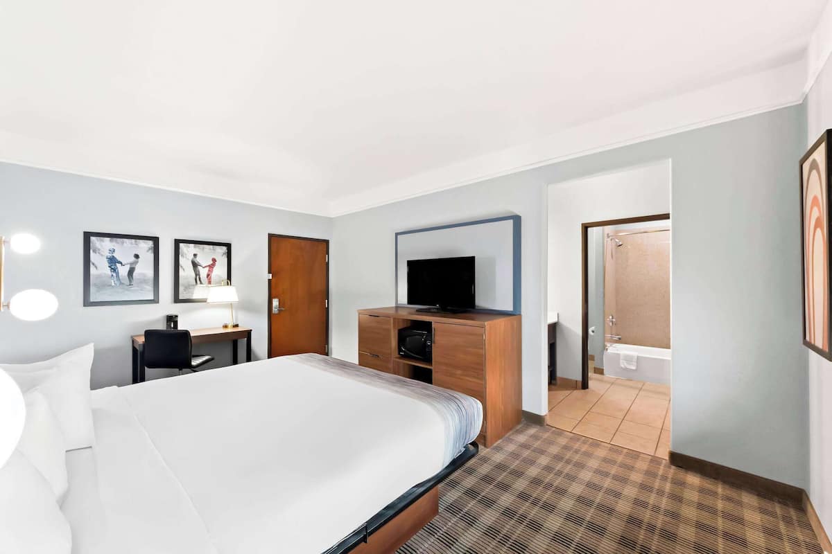 Room, 1 King Bed, Non Smoking | Desk, laptop workspace, blackout drapes, iron/ironing board